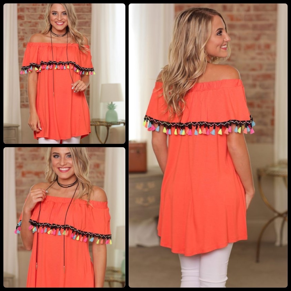 Off The Shoulder Coral Tunic